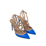VALENTINO GARAVANI ROCKSTUD HEELS 10CM BLUE HYDRA LEATHER CALF SIZE 39