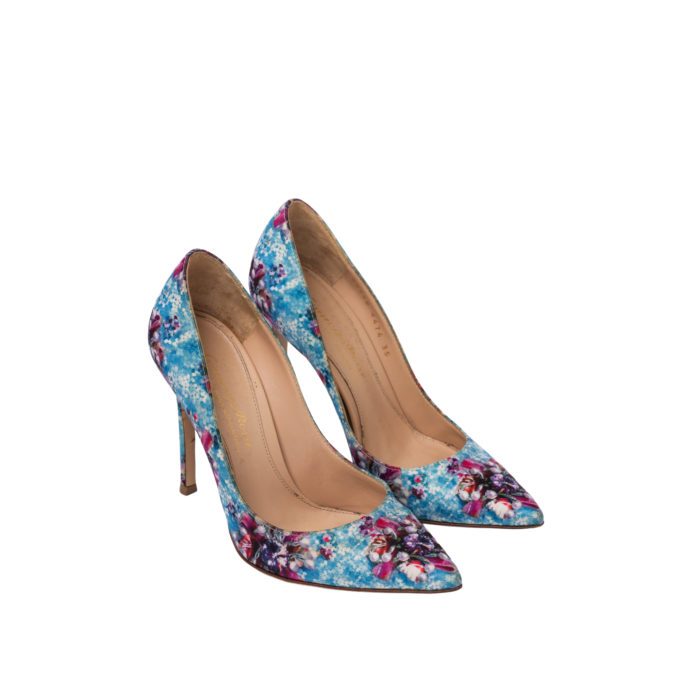 GIANVITTO ROSSI X MARY KANTRANTZOU MULTICOLOR BLUE FLORAL PUMPS HEELS 10CM SIZE 35 - Image 1