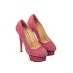 CHARLOTTE OLYMPIA PINK SUEDE DOLLY PUMPS HEELS 14CM SIZE 34