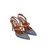 VALENTINO MULTICOLOR LEATHER ROCKSTUD ANKLE STRAP PUMPS HEELS 10CM SIZE 38,5