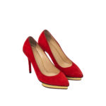 CHARLOTTE OLYMPIA DEBBIE PUMPS HEELS 10CM SUEDE RED SIZE 35