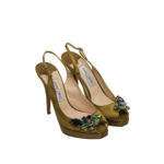 JIMMY CHOO MEDALION YELLOW SATIN CRYSTAL EMBELISHED PLATFROM SLINGBACK SANDAL HEELS 12CM SIZE 38,5