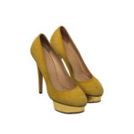 CHARLOTTE OLYMPIA DOLLY YELLOW SUEDE HEELS 14CM SIZE 38,5