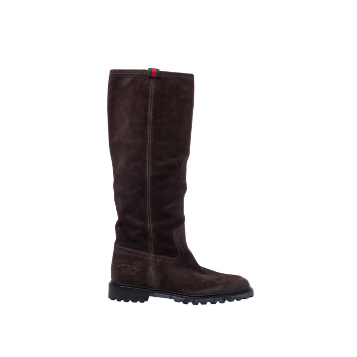 GUCCI WEB KNEE BOOTS BROWN SUEDE SIZE 37 - Image 1