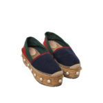 GUCCI LINEN ESPADRILLES MULTICOLOR PEARL IN WEB BLUE-GREEN-RED 5CM SIZE 38
