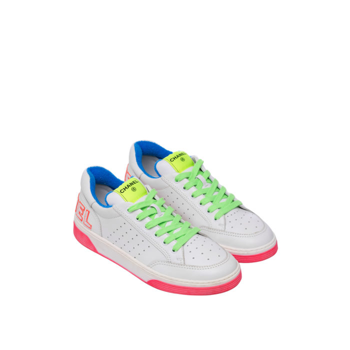 CHANEL TENNIS SNEAKERS MULTICOLOR IN WHITE BLUE GREEN PINK SIZE 41 - Image 1