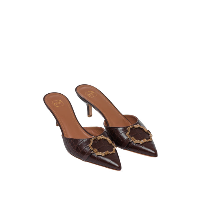 NBU MALONE SOULIERS MISSY MULES HEELS 45MM IN CROCO TOBACCO BROWN SIZE 39 - Image 1
