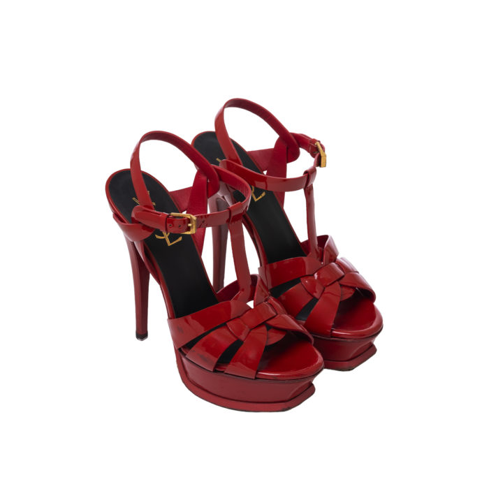 YSL SAINT LAURENT TRIBUTE HEELS 13CM RED PATENT GHW SIZE 35 - Image 1