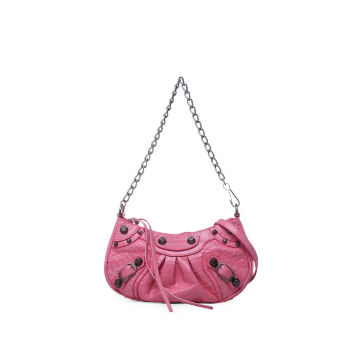 NBU BALENCIAGA LE CAGOLE MINI PURSE WITH CHAIN CROCO EMBOSSED PINK - Image 1