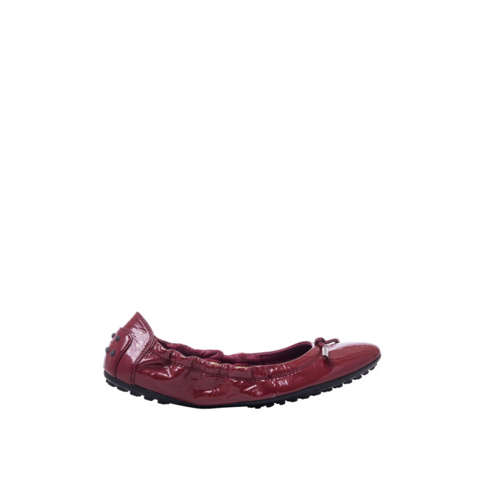 TOD’S BOW SCRUNCH BALLET GOMMINO RED FLAT SHOES SIZE 35,5 - Image 2