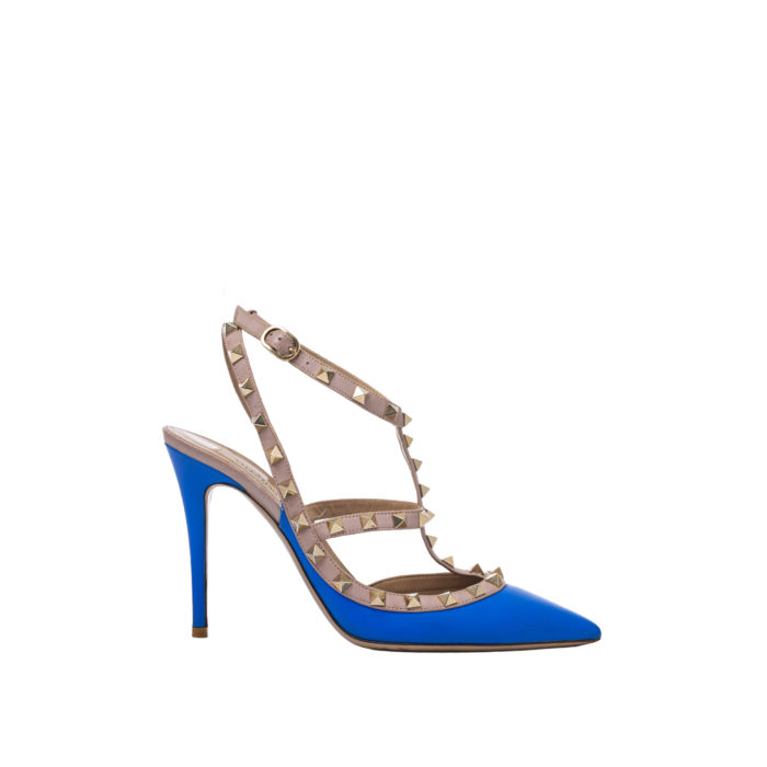 VALENTINO GARAVANI ROCKSTUD HEELS 10CM BLUE HYDRA LEATHER CALF SIZE 39 - Image 2