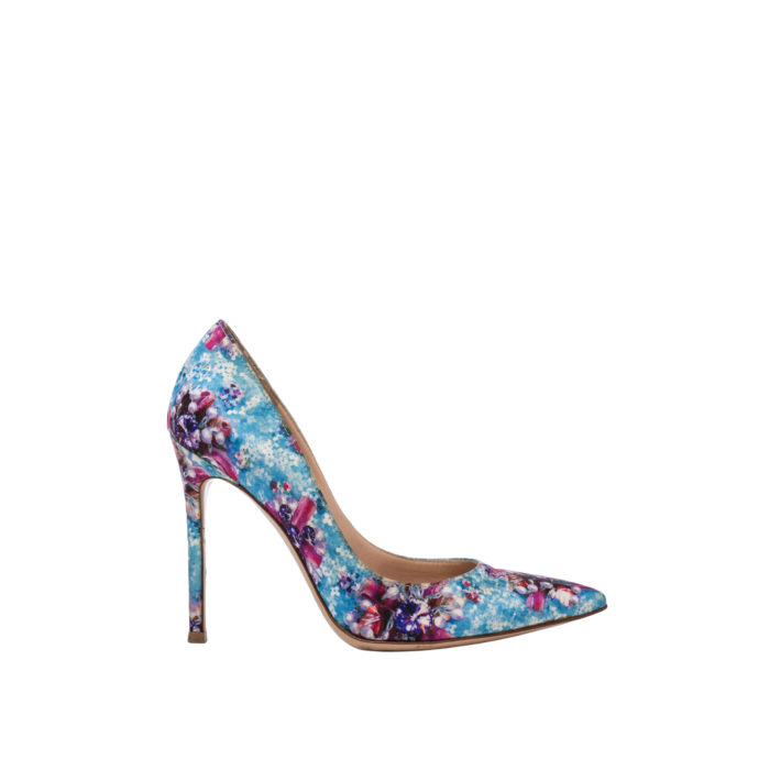 GIANVITTO ROSSI X MARY KANTRANTZOU MULTICOLOR BLUE FLORAL PUMPS HEELS 10CM SIZE 35 - Image 2