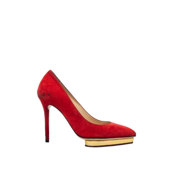 CHARLOTTE OLYMPIA DEBBIE PUMPS HEELS 10CM SUEDE RED SIZE 35 - Image 2