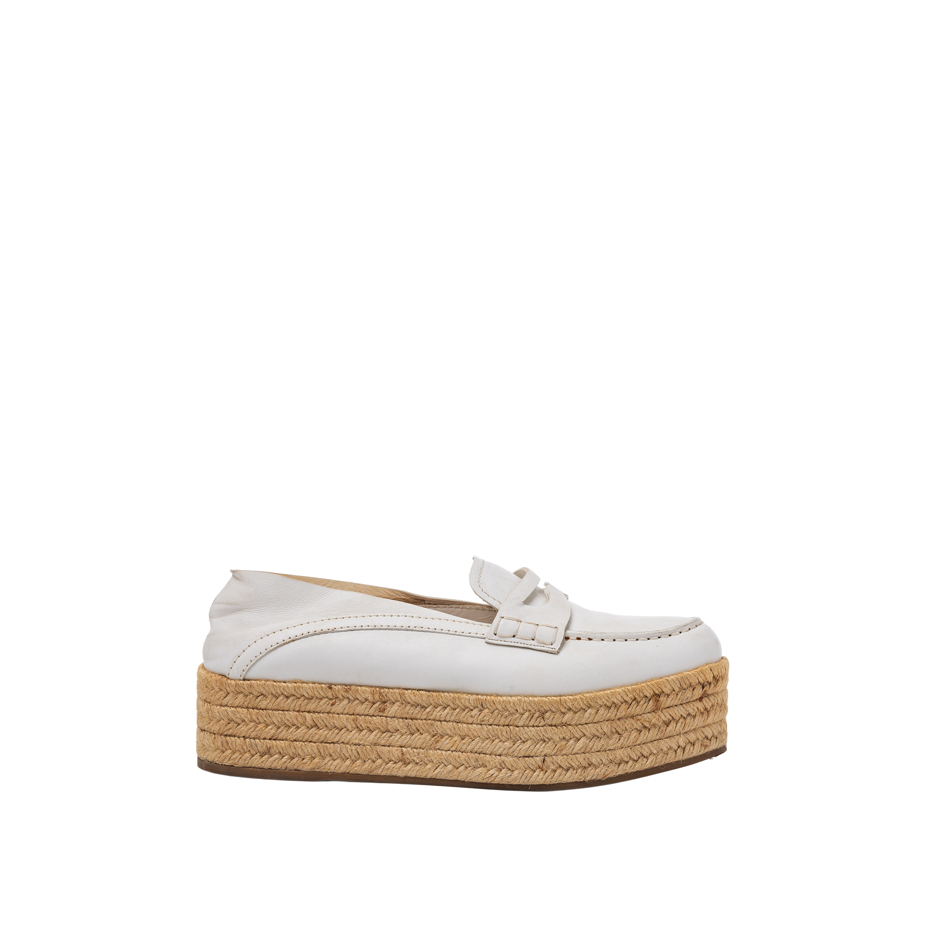 2 MIU MIU ESPADRILLE LOAFER WEDGES IN WHITE SIZE 38 - Image 1