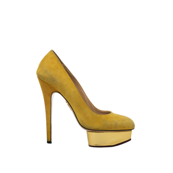 CHARLOTTE OLYMPIA DOLLY YELLOW SUEDE HEELS 14CM SIZE 38,5 - Image 2