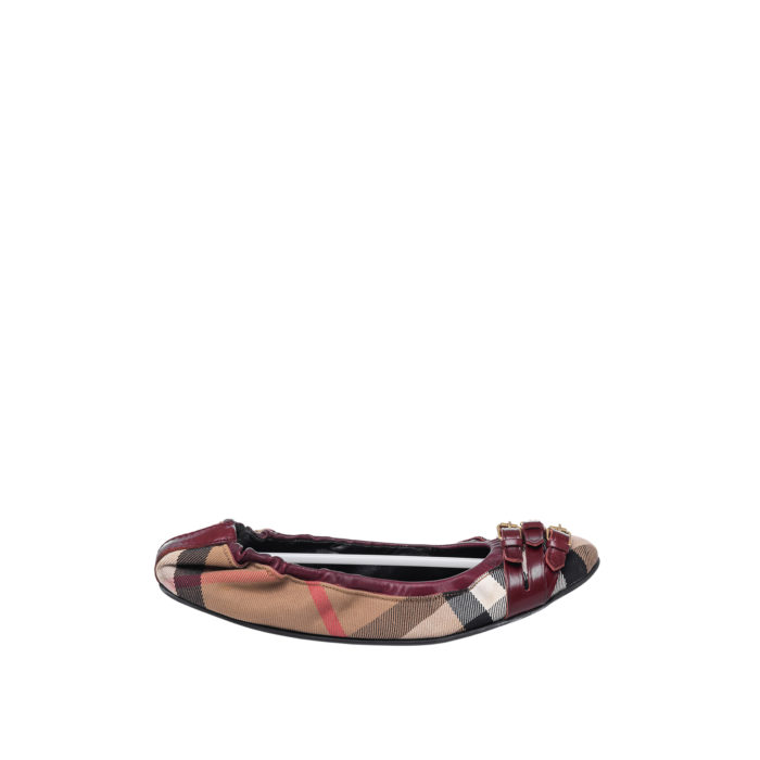 BURBERRY NOVA CHECK STRAPS ELASTIC BALLERINA FLAT IN RED CLANET BURGUNDY - Image 2