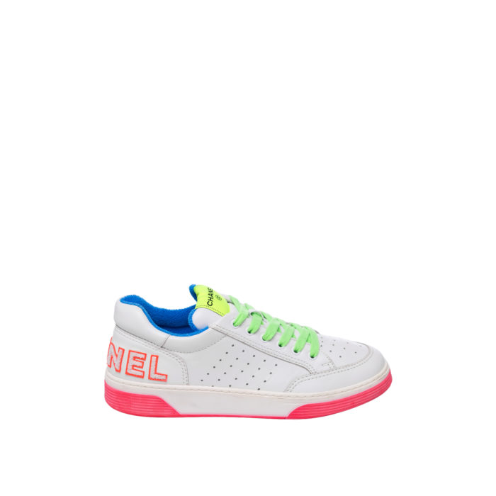 CHANEL TENNIS SNEAKERS MULTICOLOR IN WHITE BLUE GREEN PINK SIZE 41 - Image 2