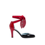 NBU VALENTINO WOMEN VLOGO FOLIEFOLIAGE PUMPS 85MM IN BLACK PURE RED ABRASIVE CALFSKIN WITH SUEDE ANKLE LACING SIZE 36 - Image 2