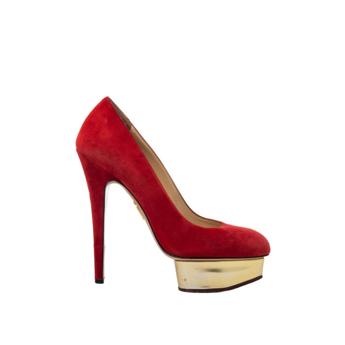 CHARLOTTE OLYMPIA DOLLY RED VELVET SUEDE PLATFROM PUMPS HEELS 14,5CM SIZE 39 - Image 2