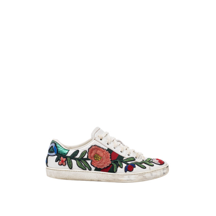 GUCCI FLORAL ACE SNEAKERS WHITE SZ 38 - Image 2