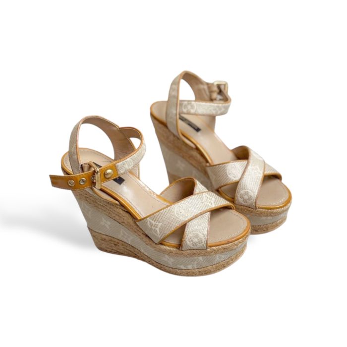 LV LOUIS VUITTON WEDGE ESPADILLES CANVAS 12,5 CM SIZE 37 - Image 1