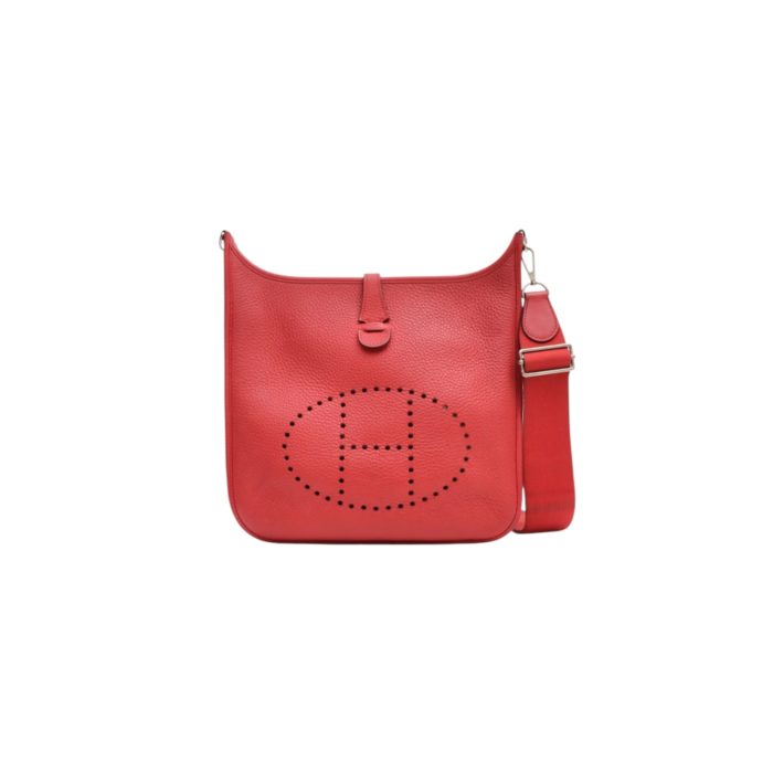 HERMES EVELYN PM IN RED CLEMENCE LEATHER #P - Image 1